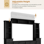 Minimalist Entertainment Wall Unit Set with Bridge for TVs Up to 75'', Ample Storage Space TV Stand with Adjustable Shelves, Modernist Large Media Console for Living Room, Black - Grand Goldman Shop