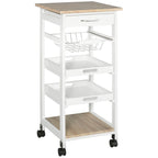 HOMCOM Mobile Kitchen Cart, Rolling Kitchen Island with Storage, Solid Wood Frame Utility Cart with Wire Fruit Baskets, Trays and Drawer, White - Grand Goldman Shop