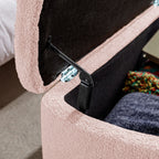 Pink Storage Ottoman Bench for End of Bed Gold Legs, Modern Grey Faux Fur Entryway Bench Upholstered Padded with Storage for Living Room Bedroom - Grand Goldman Shop