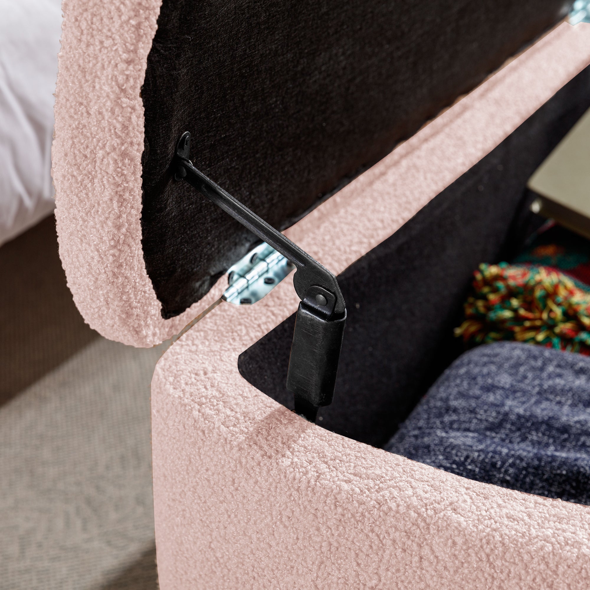 Pink Storage Ottoman Bench for End of Bed Gold Legs, Modern Grey Faux Fur Entryway Bench Upholstered Padded with Storage for Living Room Bedroom - Grand Goldman Shop