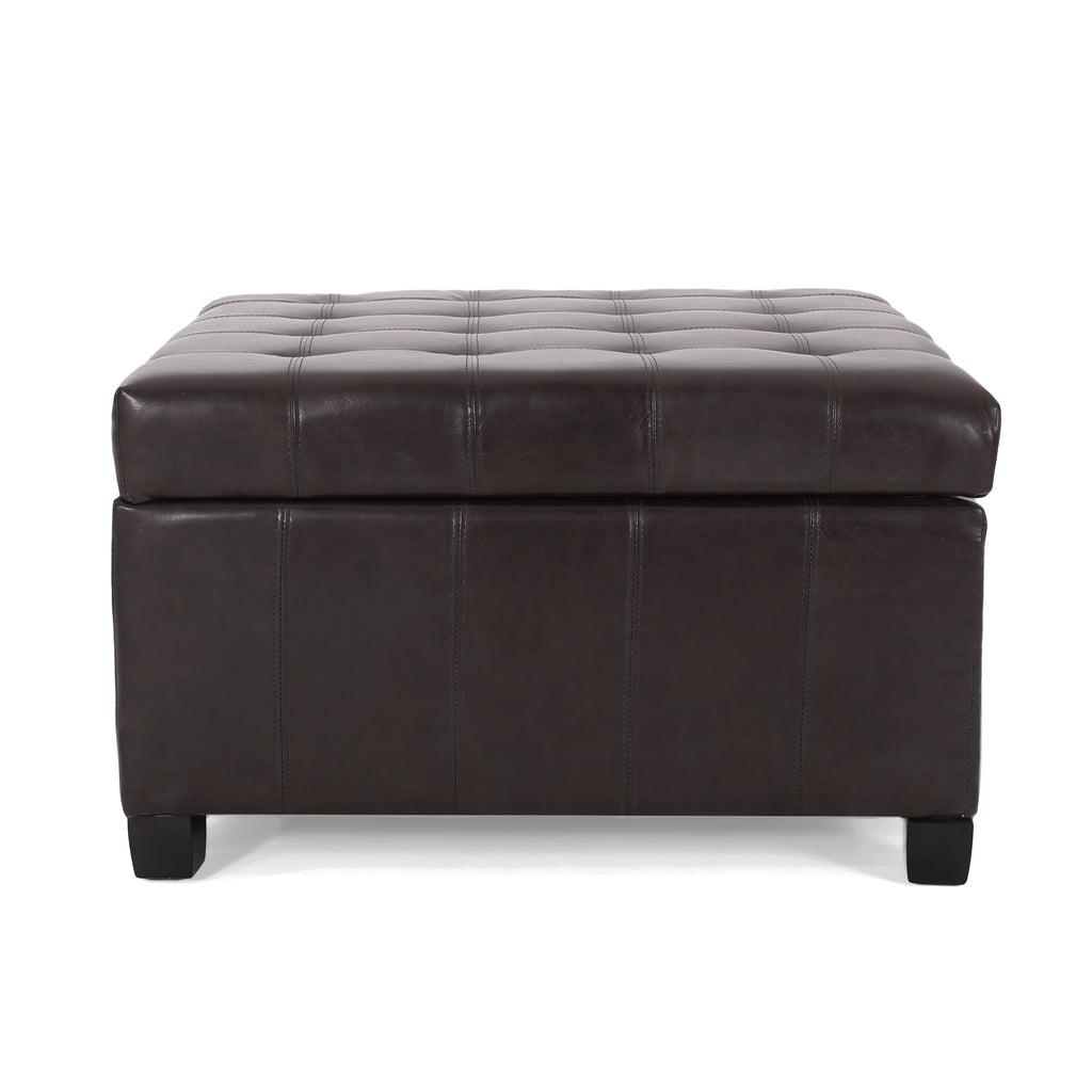 Upholstered Tufted PU Leather Storage Ottoman, Dark Brown - Grand Goldman Shop