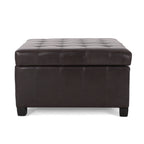 Upholstered Tufted PU Leather Storage Ottoman, Dark Brown - Grand Goldman Shop