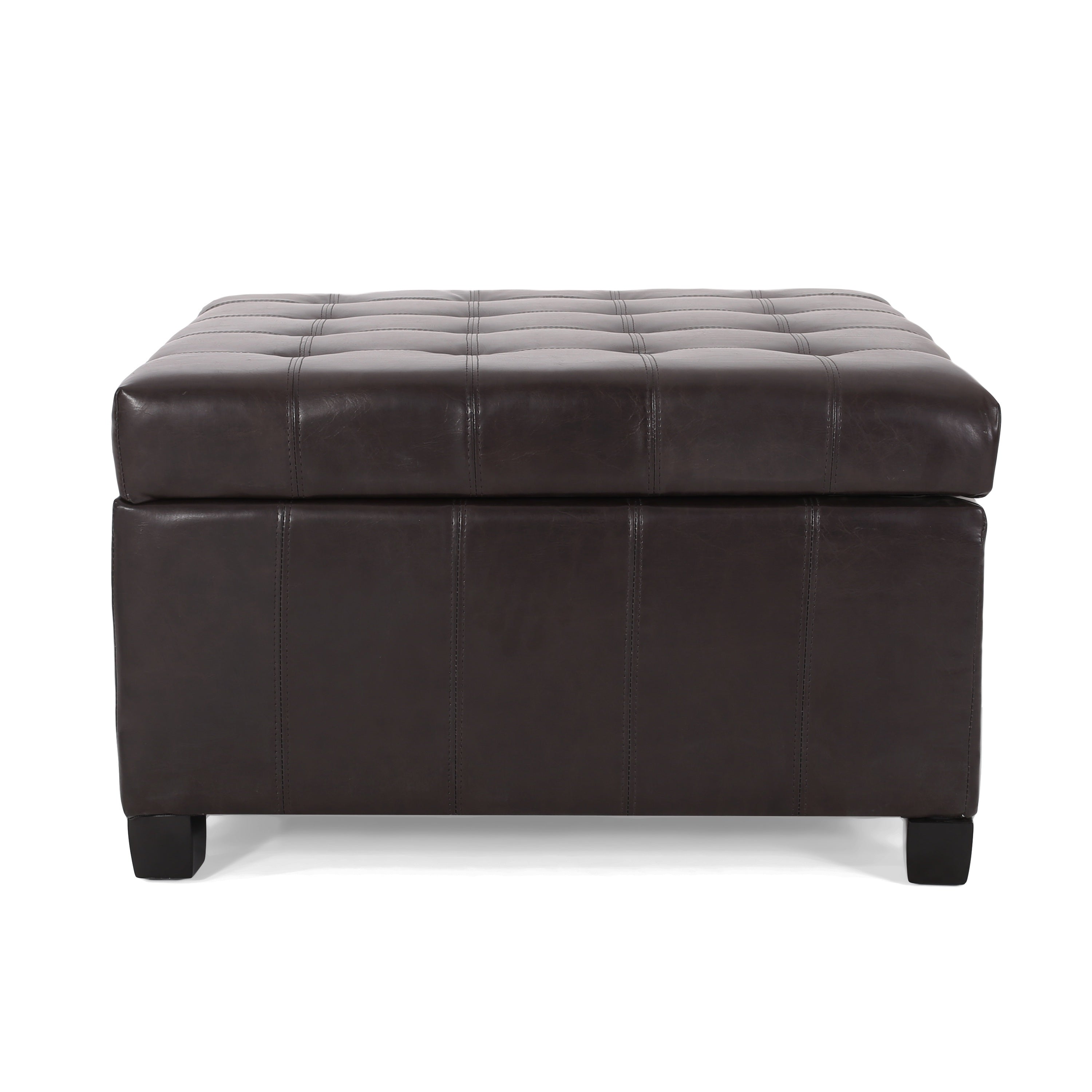 Upholstered Tufted PU Leather Storage Ottoman, Dark Brown - Grand Goldman Shop