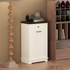 10 Gallon Tilt Out Trash Cabinet Freestanding Trash Bin Cabinet Wood Garbage Recycling Cabinet with Drawer Pet Proof Trash Can Holder for Kitchen Living Room, Antique White (Not include trash can) - Grand Goldman Shop