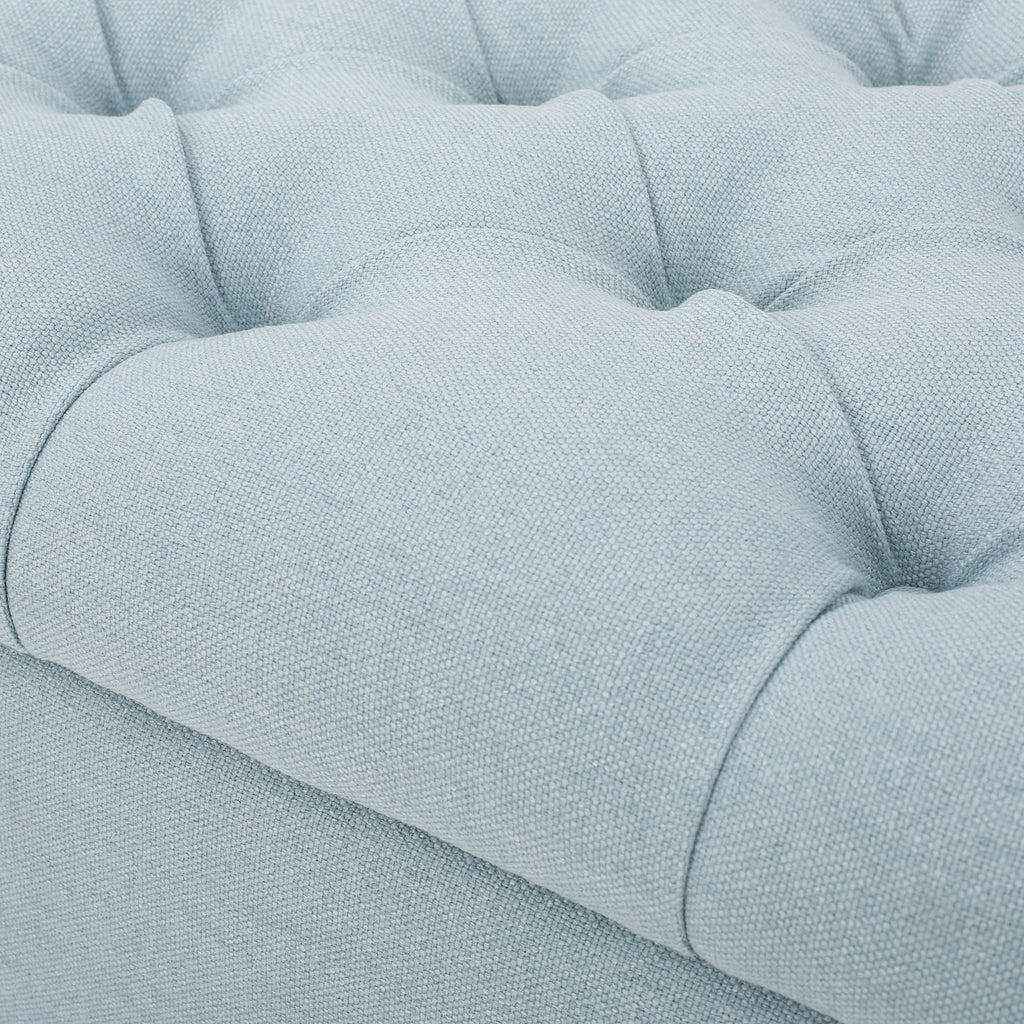 GLOUSTER Contemporary Storage Ottoman V2 with Button Tufting in Blue Fabric, 51 Inches - Grand Goldman Shop