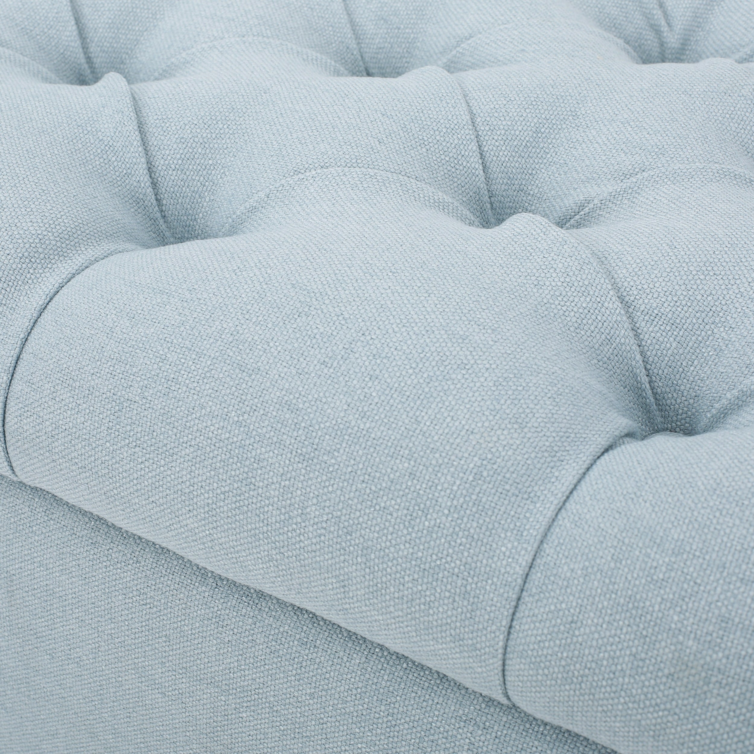 GLOUSTER Contemporary Storage Ottoman V2 with Button Tufting in Blue Fabric, 51 Inches - Grand Goldman Shop