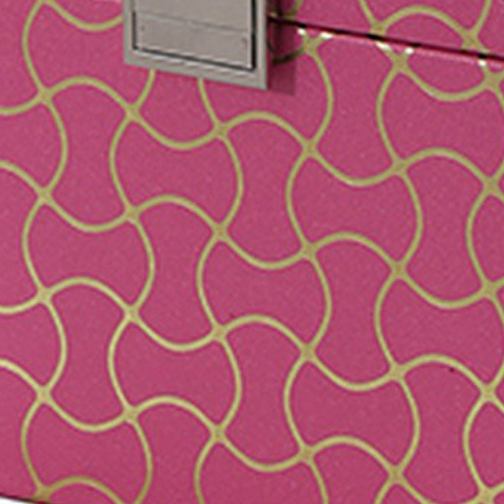 Travel Jewelry Case with 2 Drawer Storage and Wavy Textured Pattern, Pink - Grand Goldman Shop
