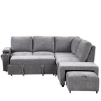 U_STYLE L-shaped Pull-Out Sofa Bed with Storage, USB Ports, and Cup Holders, Modular Design for Living Rooms, Offices & Apartments - Grand Goldman Shop