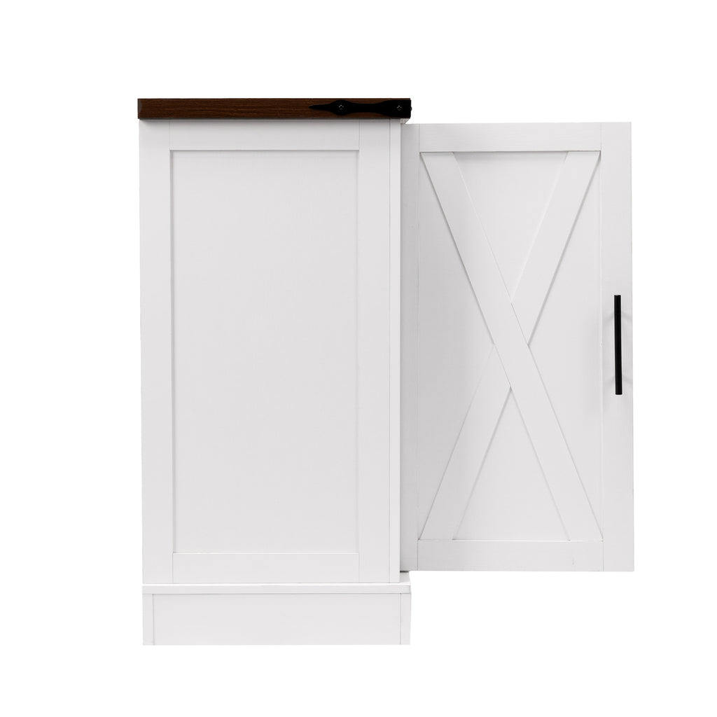 White Farmhouse Barn Door Storage Cabinet with 2 Drawers & Door Rack, Adjustable Shelves, MDF Construction, 63.11' L x 15.75' W x 32.09' H - Grand Goldman Shop