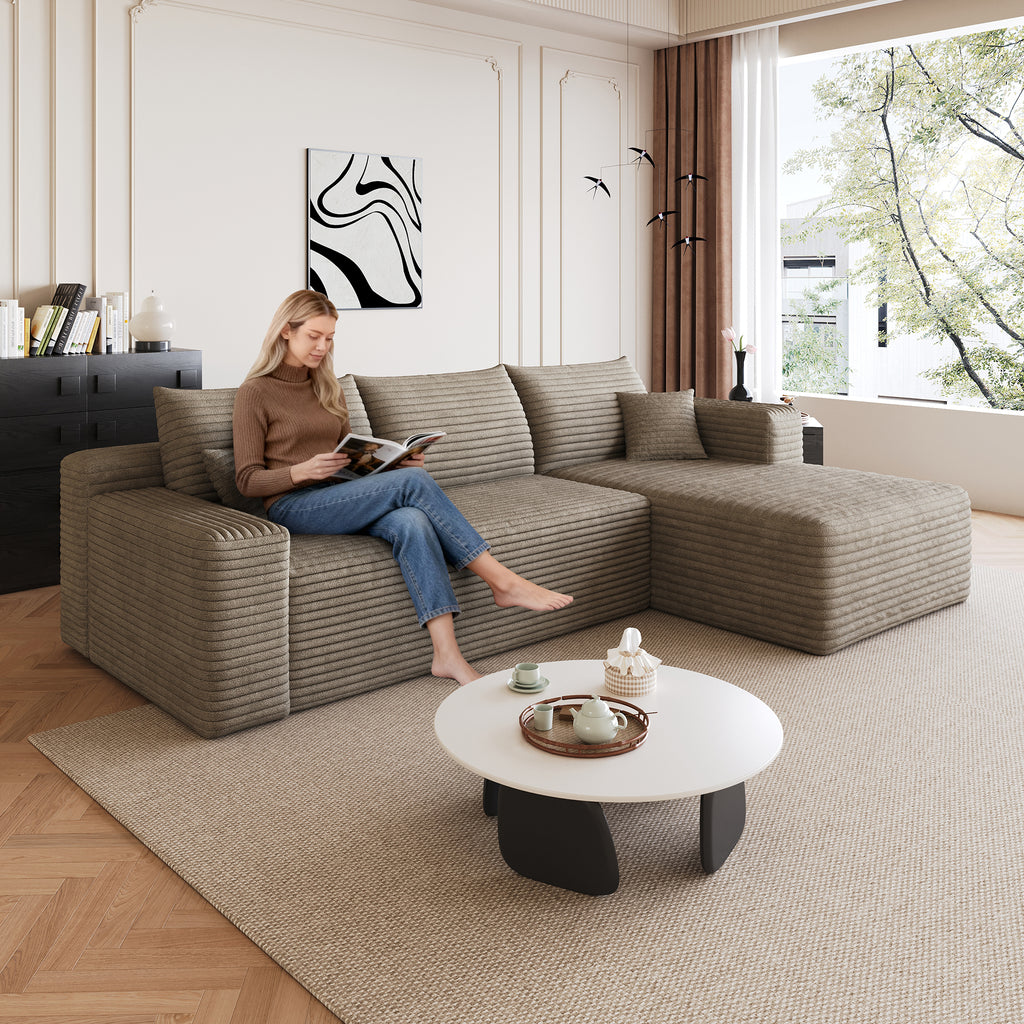 95' Cloud Sectional Sofa,Modern Minimalist Upholstered Couches, Comfort U Shaped Sofa for Living Room,Deep Seat Corner Couch,No Assembly Required,Camel( (Plush Corduroy Fabric) - Grand Goldman Shop
