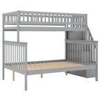 Twin Over Full Stairway Bunk Bed with Storage in Gray, Solid Pine Wood and MDF, 90.8''L x 57.8''W x 65.3''H - Grand Goldman Shop