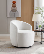 Velvet Fabric Swivel Accent Armchair Barrel Chair With Black Powder Coating Metal Ring,White - Grand Goldman Shop