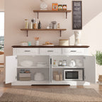 Modern Fluted Sideboard Buffet Cabinet with 4 Doors 3 Drawers, White MDF Storage Console Table for Living Room Dining Room Entryway, 63.11' L x 15.75' W x 32' H - Grand Goldman Shop