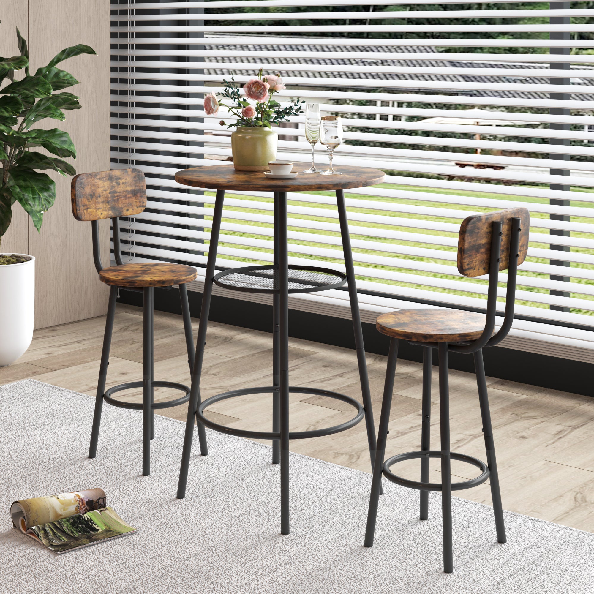Bar table, equipped with 2 bar stools , with backrest and partition - Grand Goldman Shop