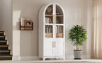 K&K 71' Tall Arched Kitchen Pantry Cabinet with Door Shelves, Farmhouse Kitchen Storage Cabinet with Open & Adjustable Shelves, Hidden Drawer & Glass Door, Cupboard for Kitchen, Dining Room, White - Grand Goldman Shop
