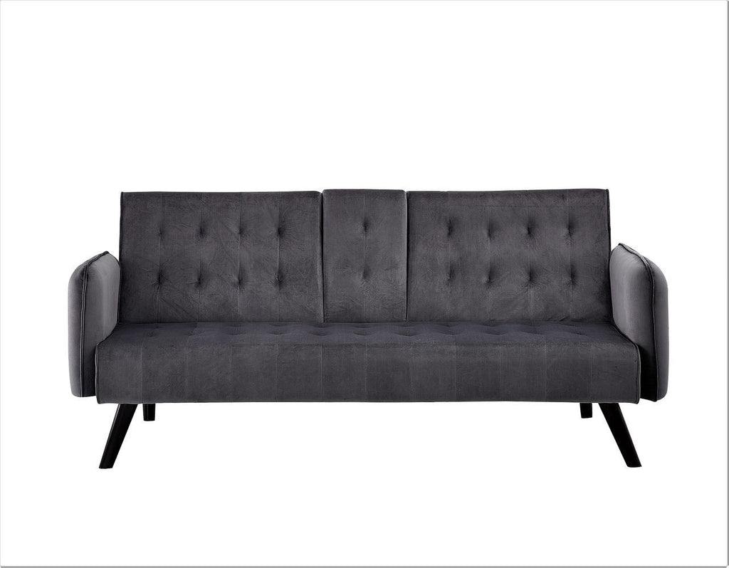 72' Velvet Convertible Sofa Bed with Cup Holders, Tufted Folding Futon Sleeper Couch, Mid-Century Modern 3 Seater for Small Spaces, 72' L x 34.6' D x 31' H, Dark Grey - Grand Goldman Shop