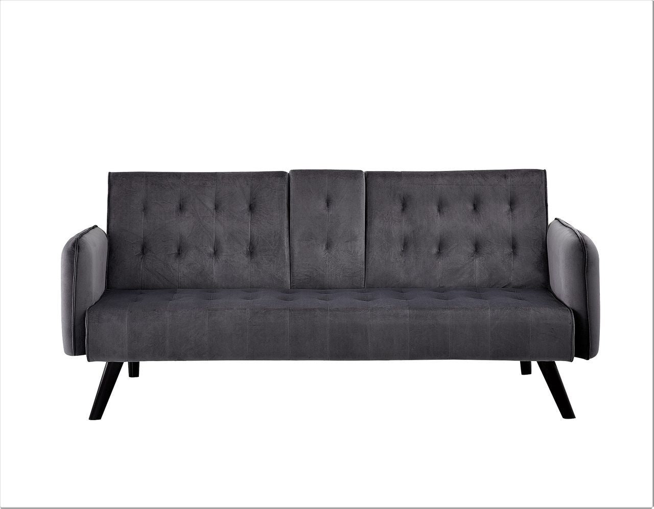 72' Velvet Convertible Sofa Bed with Cup Holders, Tufted Folding Futon Sleeper Couch, Mid-Century Modern 3 Seater for Small Spaces, 72' L x 34.6' D x 31' H, Dark Grey - Grand Goldman Shop