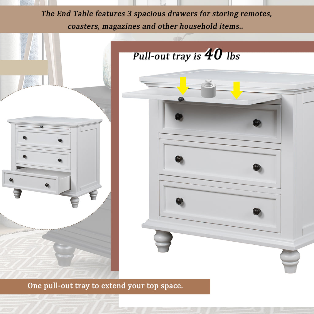 U_STYLE 27.6'' Painted Nightstand with pull-out tray, Fashion Bedside Cabinet with 3 Drawers, Minimalist Sofa Side Table with rubber legs and Metal handle for Bedroom Sofa Couch Office - Grand Goldman Shop