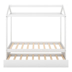 House Bed with Trundle in White, Pine Wood and MDF, Twin Size, Pre-Drilled Holes for Easy Assembly - Grand Goldman Shop