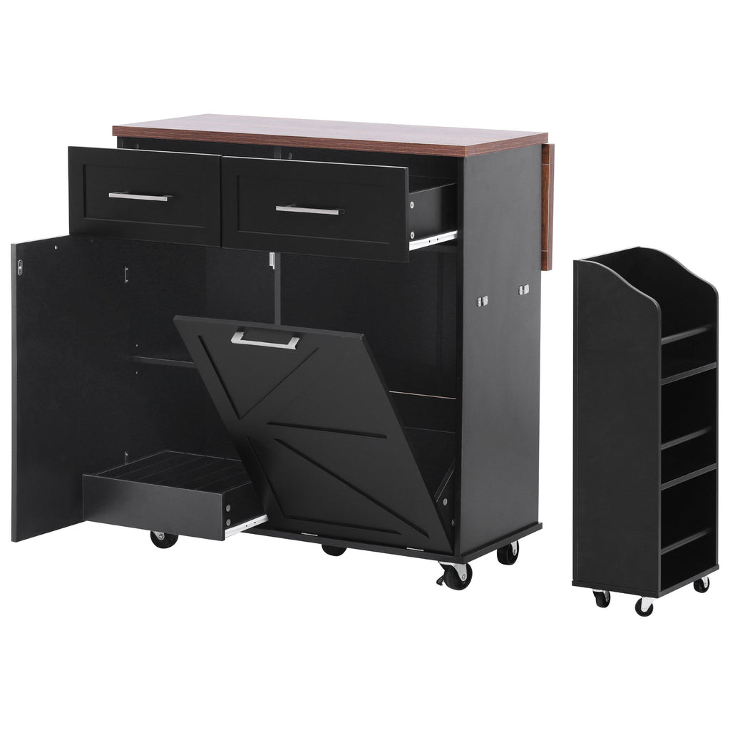 K&K 47.2' Farmhouse Kitchen Island with Drop Leaf, Kitchen Storage Island with Removable Side Racks, Two Drawers, Rolling Kitchen Cart on Wheels with Towel Rack, for Home, Kitchen, Dining Room, Black - Grand Goldman Shop