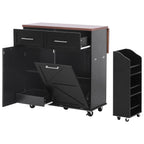 K&K 47.2' Farmhouse Kitchen Island with Drop Leaf, Kitchen Storage Island with Removable Side Racks, Two Drawers, Rolling Kitchen Cart on Wheels with Towel Rack, for Home, Kitchen, Dining Room, Black - Grand Goldman Shop