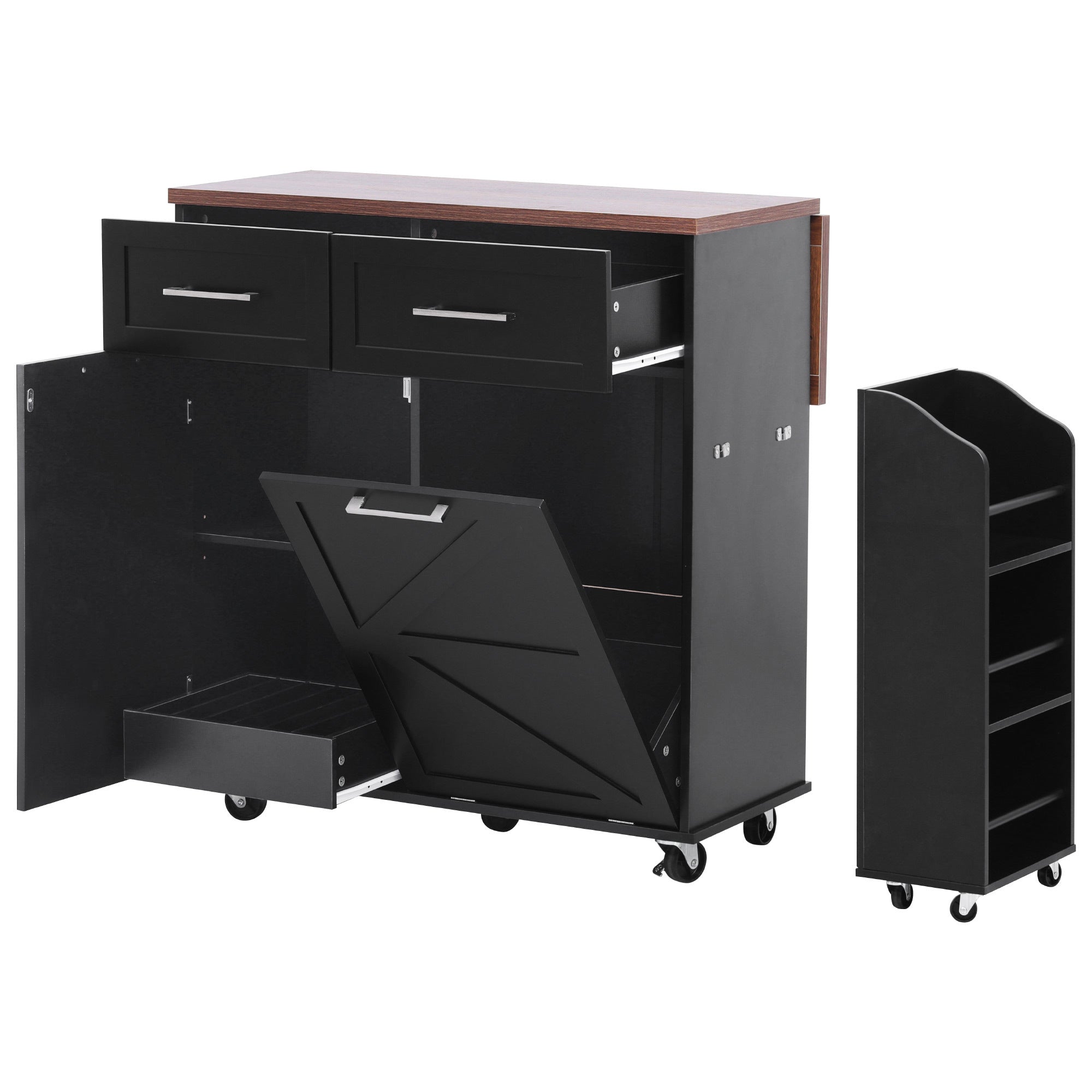 K&K 47.2' Farmhouse Kitchen Island with Drop Leaf, Kitchen Storage Island with Removable Side Racks, Two Drawers, Rolling Kitchen Cart on Wheels with Towel Rack, for Home, Kitchen, Dining Room, Black - Grand Goldman Shop