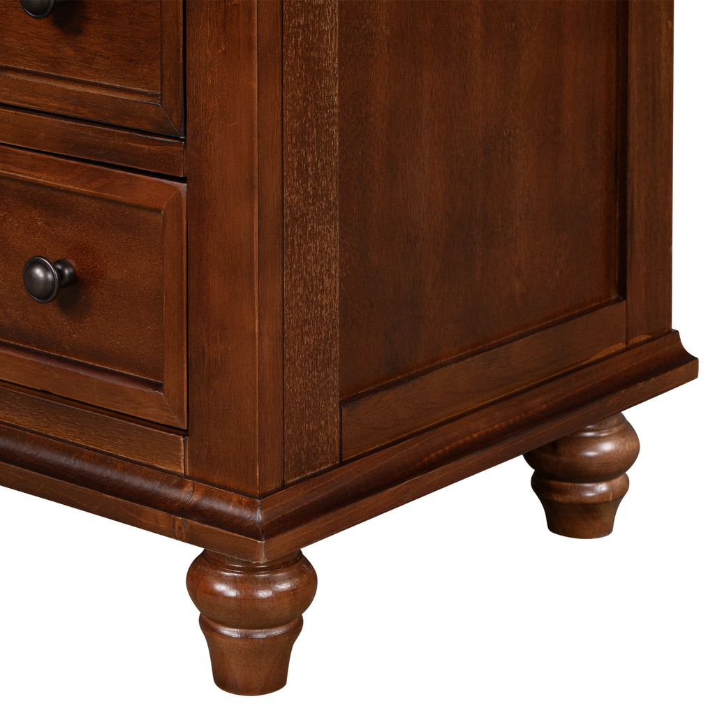 U_STYLE 27.6''Nightstand with Pine Wood veneer , Fashion Bedside Cabinet with 3 Drawers and pull-out tray, Minimalist Sofa Side Table with rubber legs and Metal handle for Bedroom Sofa Couch Office - Grand Goldman Shop