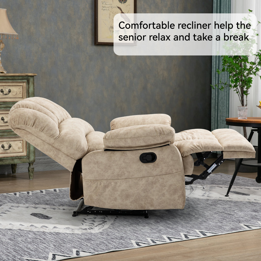 Large Manual Recliner Chair in Fabric for Living Room, Beige - Grand Goldman Shop