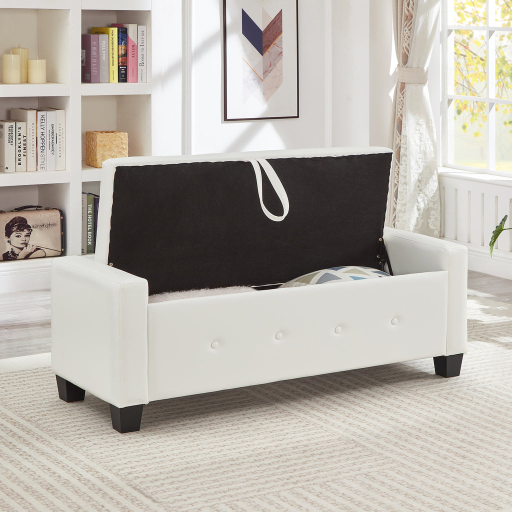 48' Ottoman Bench with Storage, Bench for Bedroom,Living Room,Hallway, Upholstered Tufted Faux Leather PU Ottoman Ivory White - Grand Goldman Shop