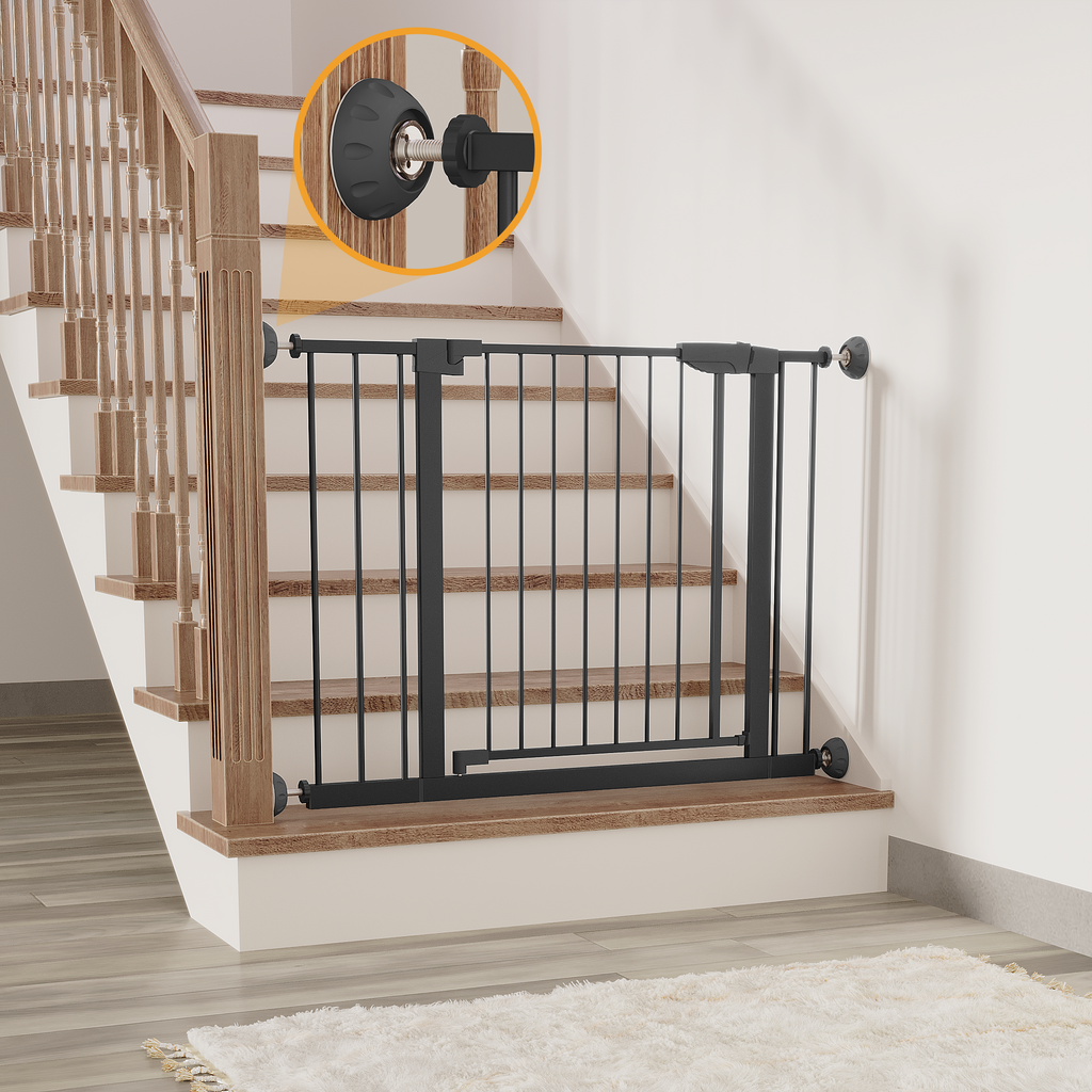 29.5-45.3' Wide Baby Gate with wall protector for Stairs, Dog Gate Indoor for Doorways, No Drilling Pressure Mounted Pet Gate