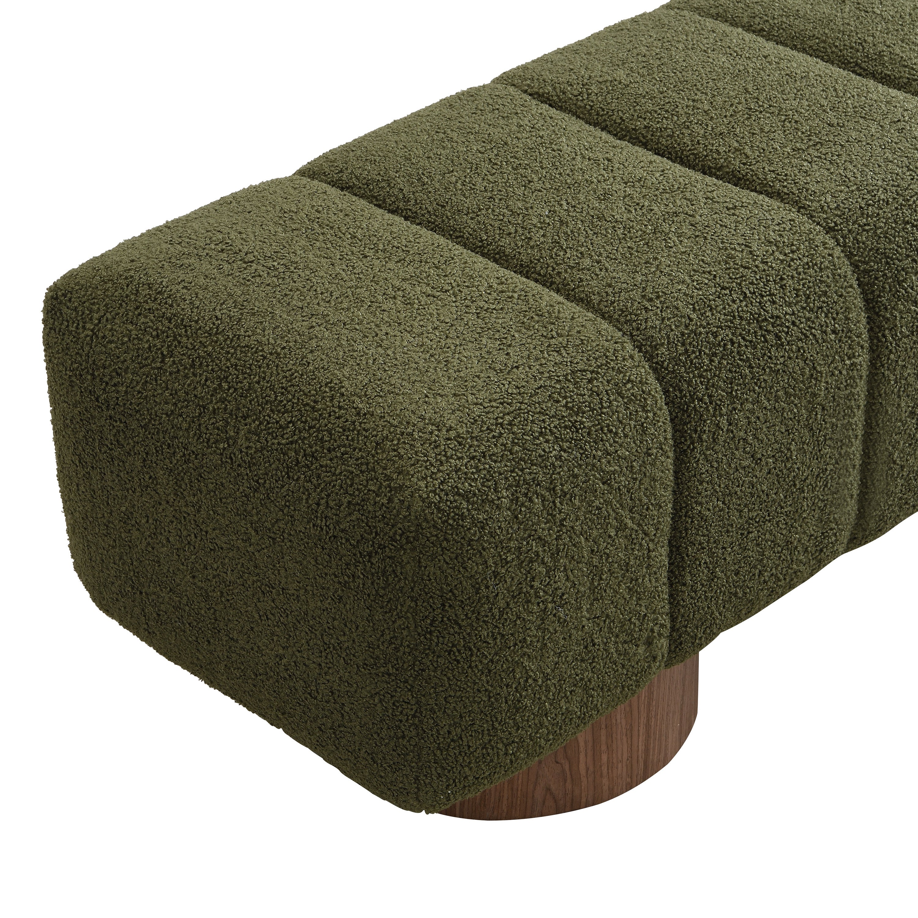 Upholstered Dining Bench for Dining Room, No-Assembly End of Bed Entryway Bench Ottoman for Bedroom Living Room, Green Boucle Fabric Stool Top Wood Leg 300 LBS Weight Capacity - Grand Goldman Shop