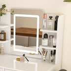 Elegant LED Mirror Vanity Dressing Table with Adjustable Lights, Drawers & Storage, White MDF, 27.56 x 15.75 Inches - Grand Goldman Shop