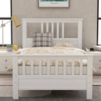 White Pine Wood Platform Bed with Paneled Headboard and Footboard, Twin Size, Solid Wood Frame with 10 Slats - Grand Goldman Shop