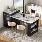 K&K 59.5' Kitchen Island with Extendable Dining Table, Kitchen Storage Table with Double-sided Storage, Kitchen Island with 2 Drawers, Power Outlet, Side Open Shelves, for Kitchen, Dining Room, Black - Grand Goldman Shop