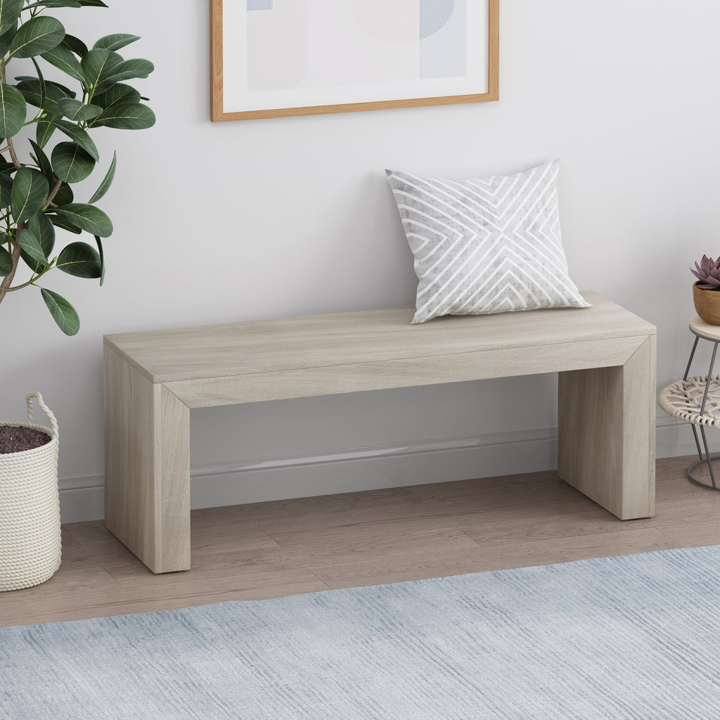 Acacia Wood Dining Bench, Light Gray Oak Finish, Farmhouse Style, 48x15x18 Inches - Grand Goldman Shop