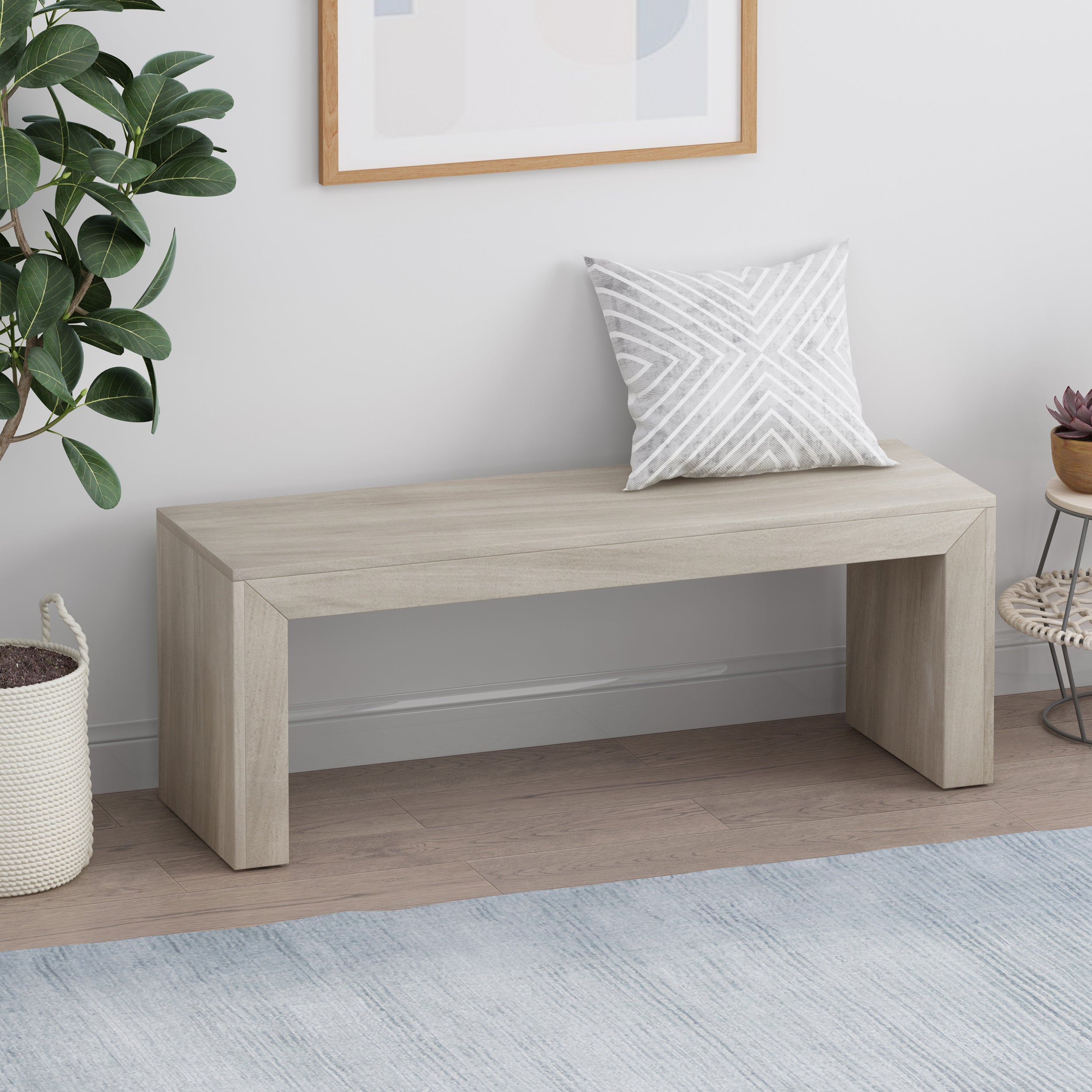 Acacia Wood Dining Bench, Light Gray Oak Finish, Farmhouse Style, 48x15x18 Inches - Grand Goldman Shop