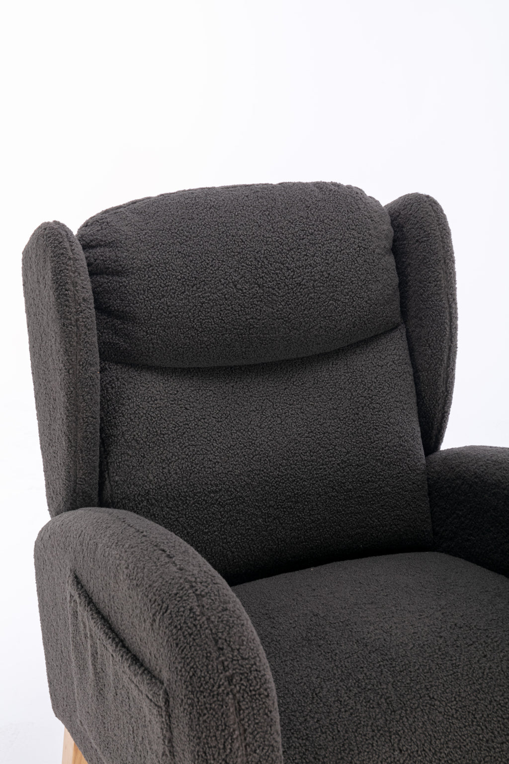 049-Teddy Fabric Rocking Chair With Packet Wood Legs,Dark Gray - Grand Goldman Shop