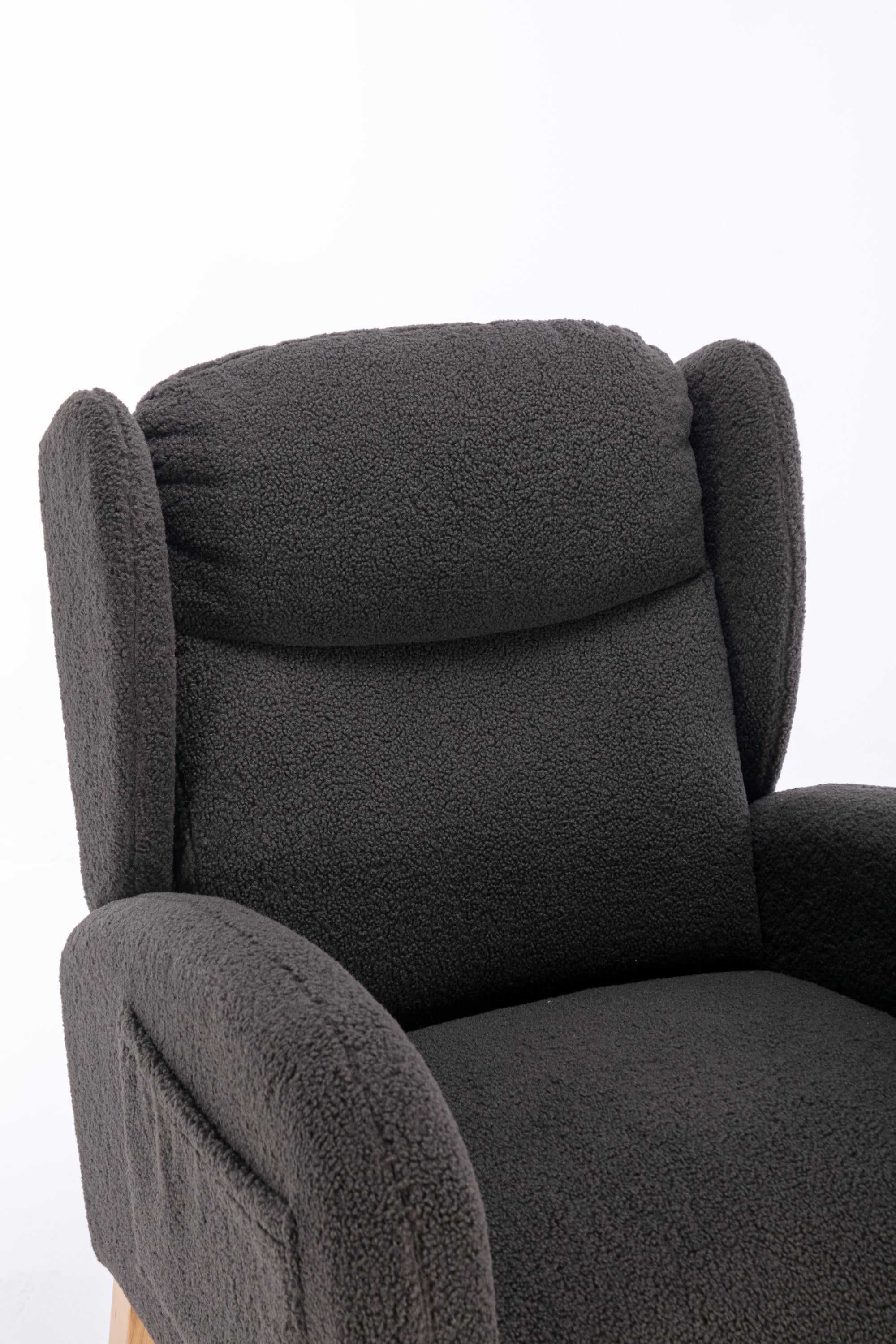 049-Teddy Fabric Rocking Chair With Packet Wood Legs,Dark Gray - Grand Goldman Shop