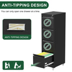 Black Heavy-Duty Metal 4 Drawer Locking Vertical File Cabinet with Wheels for Home & Office, 17.71'D x 15.16'W x 52.28'H - Gr