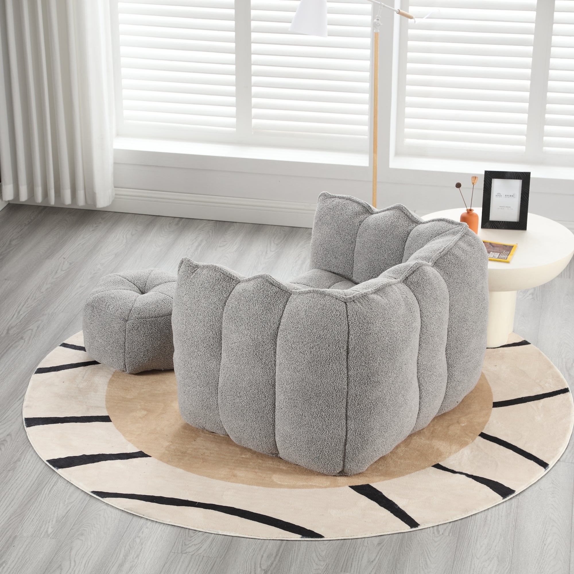 Soft Chenille Bean Bag Chair with High Resilient Foam for Living Room and Bedroom, Comfortable Square Lazy Sofa with Footstool for Adults - Grand Goldman Shop