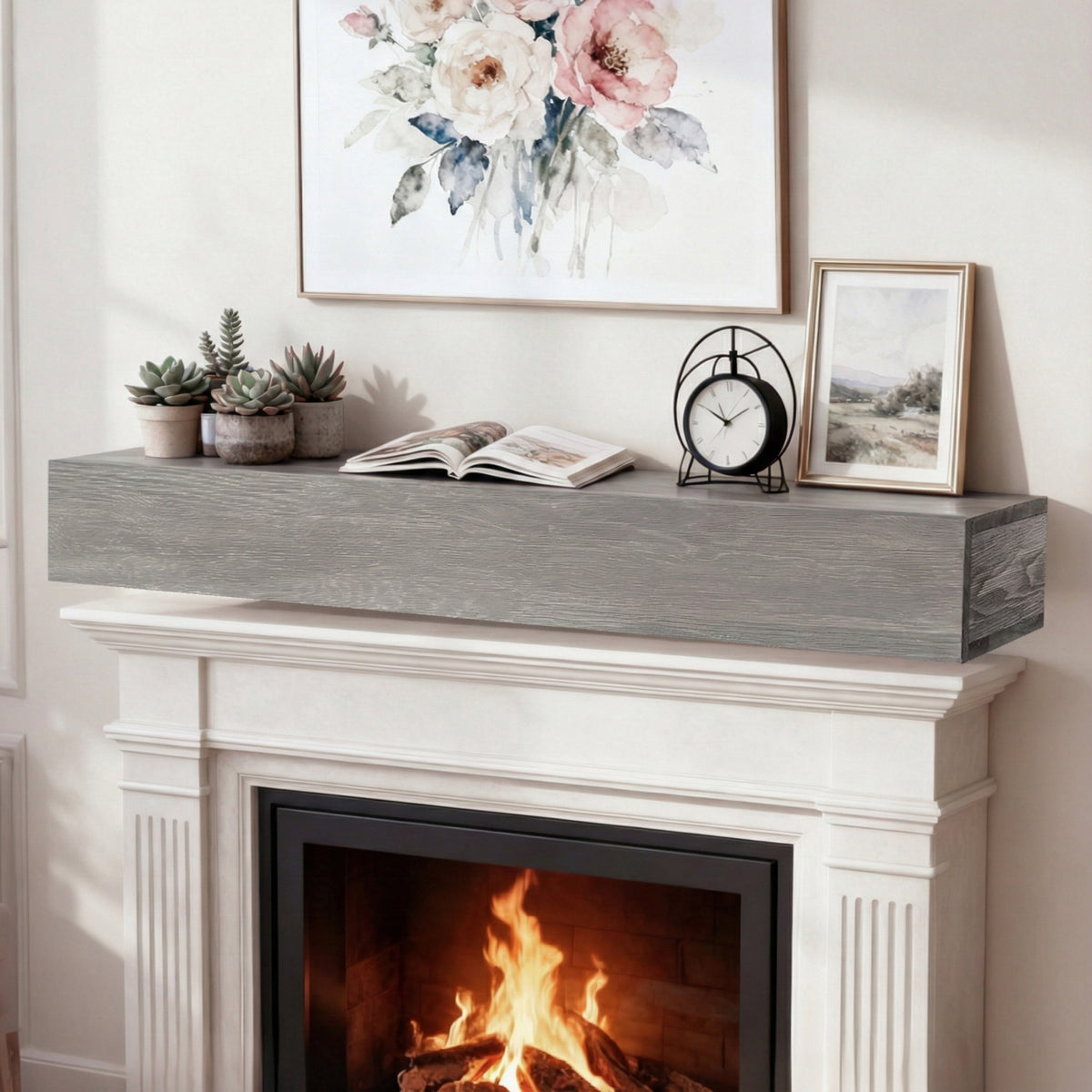 60' Rustic Wood Fireplace Mantel,Wall-Mounted & Floating Shelf for Home Decor - Grand Goldman Shop