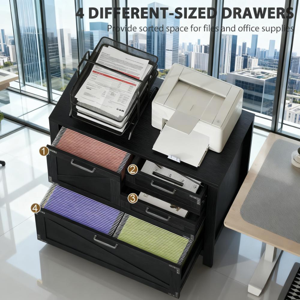 Farmhouse File Cabinet with 4 Drawers Lateral Filing Cabinet - Grand Goldman