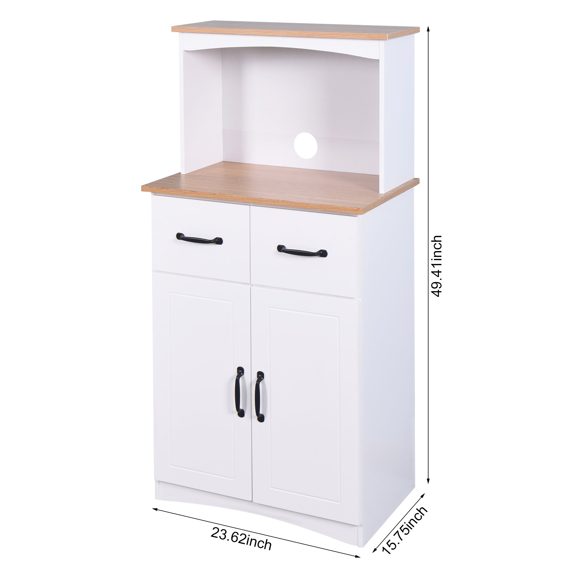 Wooden Kitchen Cabinet White Pantry Storage Microwave Cabinet with Storage Drawer - Grand Goldman Shop