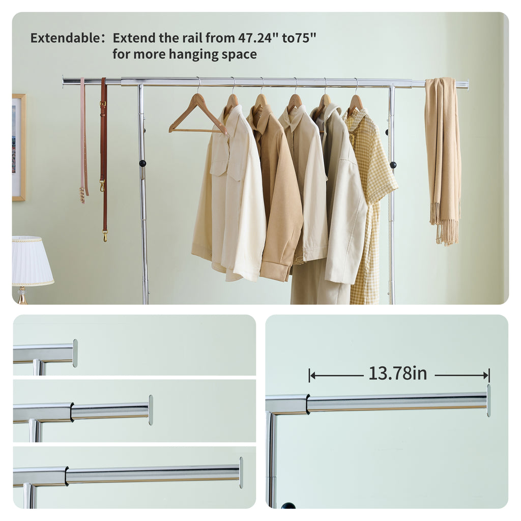 Clothes Rack Heavy Duty Clothing Rack 600LBS Rolling Clothes Racks for Hanging Clothes,  Commercial Garment Rack Heavy Duty Clothes Rack Collapsible ＆ Portable Clothing Rack with Wheels - Grand Goldman Shop