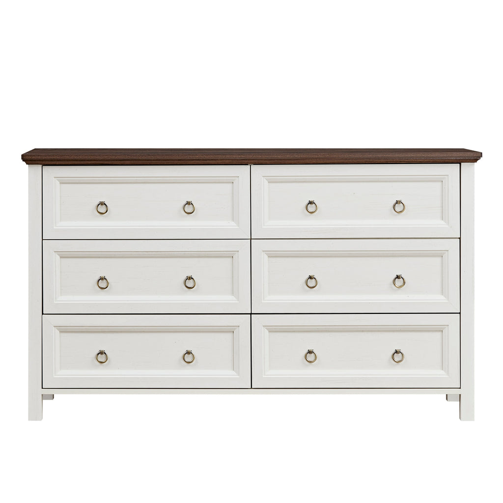 Farmhouse 6 Drawers Dresser for Bedroom, Wood Rustic Wide Chest of Drawers, Storage Dressers Organizer for Bedroom, Living Room, Hallway - Grand Goldman Shop