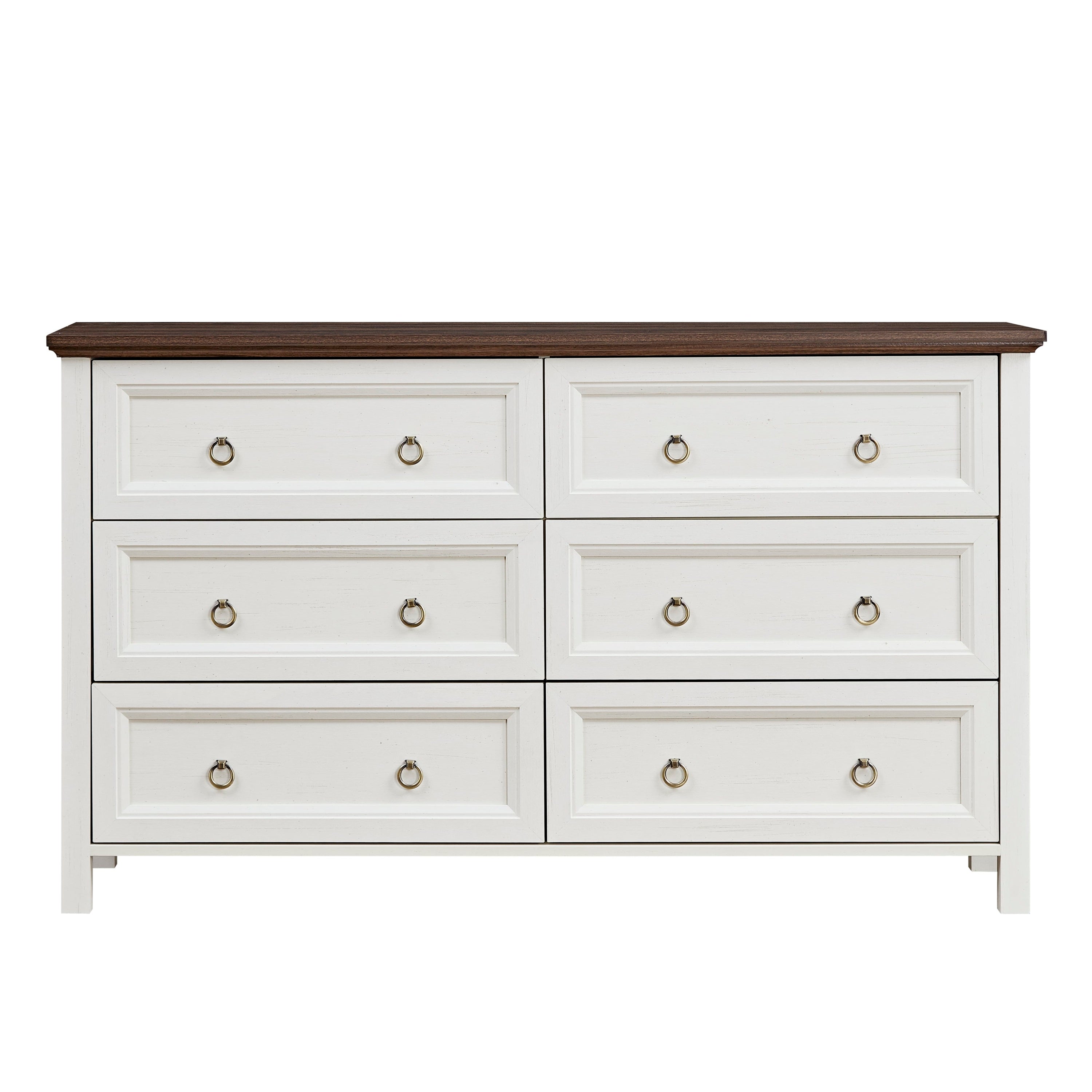 Farmhouse 6 Drawers Dresser for Bedroom, Wood Rustic Wide Chest of Drawers, Storage Dressers Organizer for Bedroom, Living Room, Hallway - Grand Goldman Shop