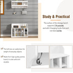 ON-TREND Shoe Storage Bench with Shelves and 4 Hooks, Elegant Hall Tree with Wall Mounted Coat Rack, Entryway Organizer For Hallway, Foyer, Mudroom, White - Grand Goldman Shop
