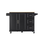 Kitchen Island & Kitchen Cart, Mobile Kitehcn Island with Extensible Rubber Wood Table Top,adjustable Shelf Inside Cabinet for Different Utensils, 3 Big Drawers, with Spice Rack, Towel Rack, Black-Bee - Grand Goldman Shop