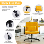 Modern Yellow Linen Criss Cross Armrest Office Chair with Wheels - Ergonomic Design for Home Office, Work & Study - Grand Gol