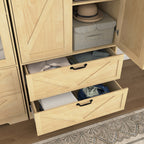 2 Door Wood Wardrobe for Bedroom with Hanging Clothing Rod inside the Cabinet and 2 Drawers for Storage Organization, Built-in induction light Multifunctional Closet with Mirror, Natural - Grand Goldman Shop